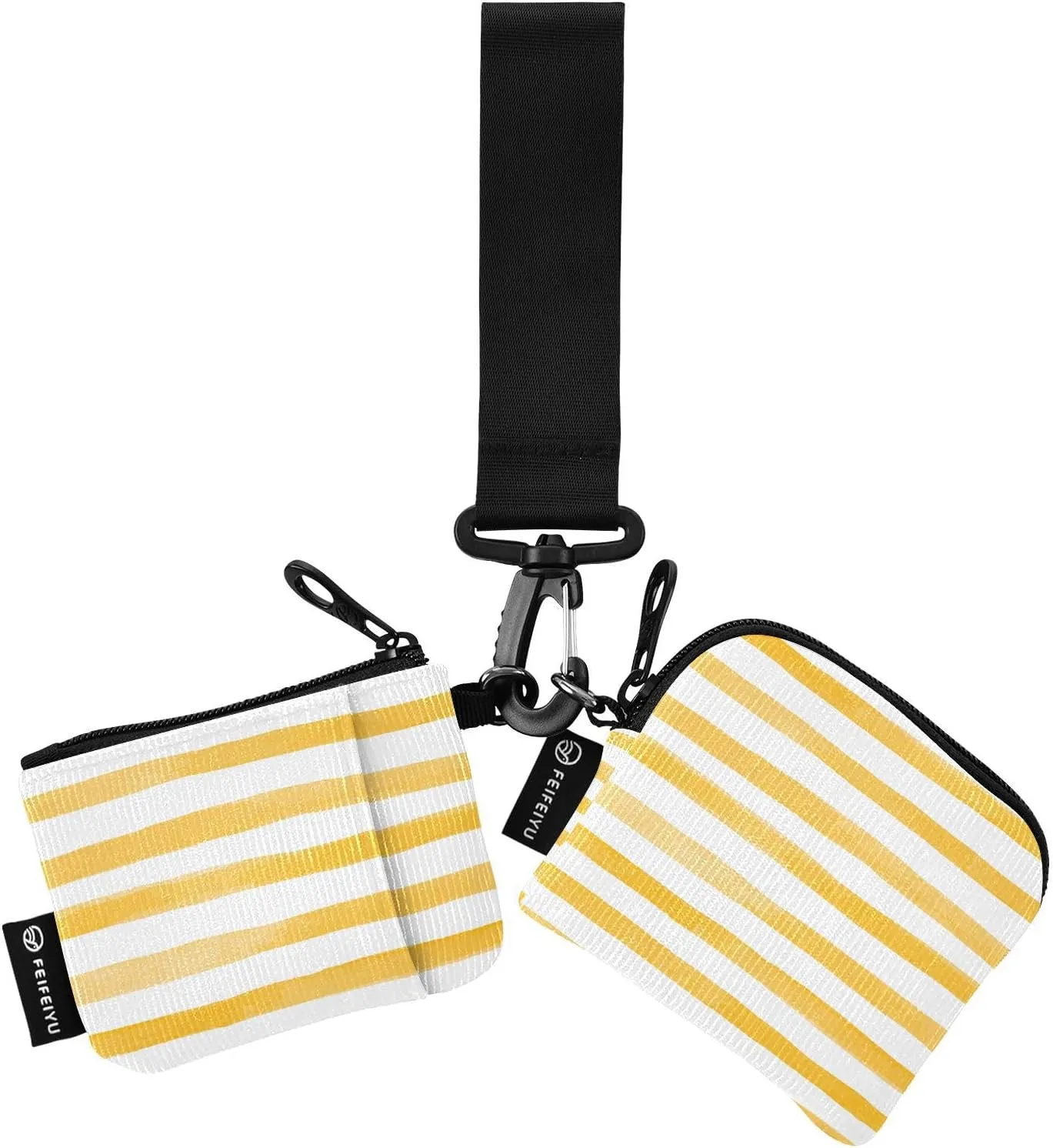 Small Wallet for Women Yellow Stripes Brush Strokes Zip Around Dual Pouch Wristlet Wallets for Women Portable Card Wallet
