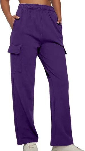 SMIDOW Cargo Pants for Women Baggy High Waist Straight Wide Leg Workout Running Jogger Pants Elastic Waist Lounge Trousers
