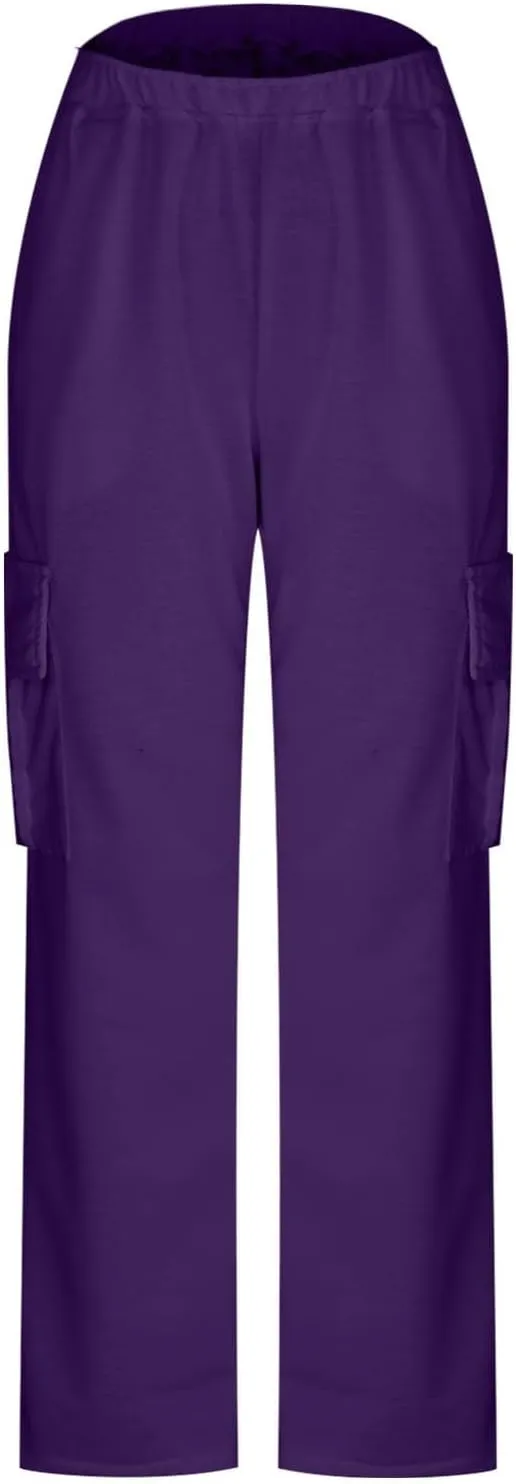 SMIDOW Cargo Pants for Women Baggy High Waist Straight Wide Leg Workout Running Jogger Pants Elastic Waist Lounge Trousers