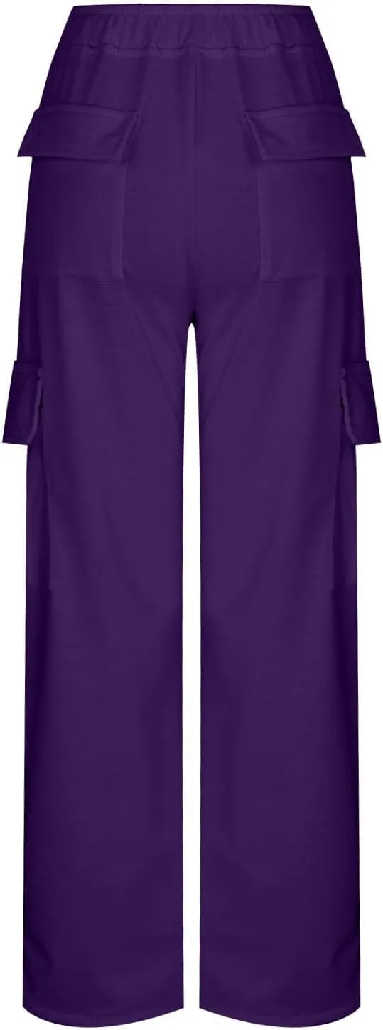 SMIDOW Cargo Pants for Women Baggy High Waist Straight Wide Leg Workout Running Jogger Pants Elastic Waist Lounge Trousers
