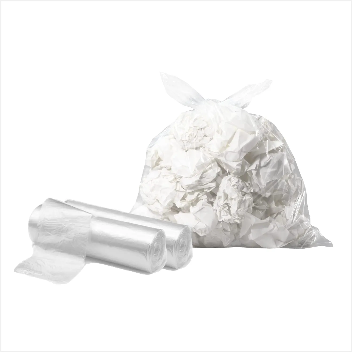 SNL Quality "7 Gallon" 100 Small Clear Trash Bags, Low Density, 2 Coreless Rolls of 50 Bags | Made in USA | For Small Wastebaskets