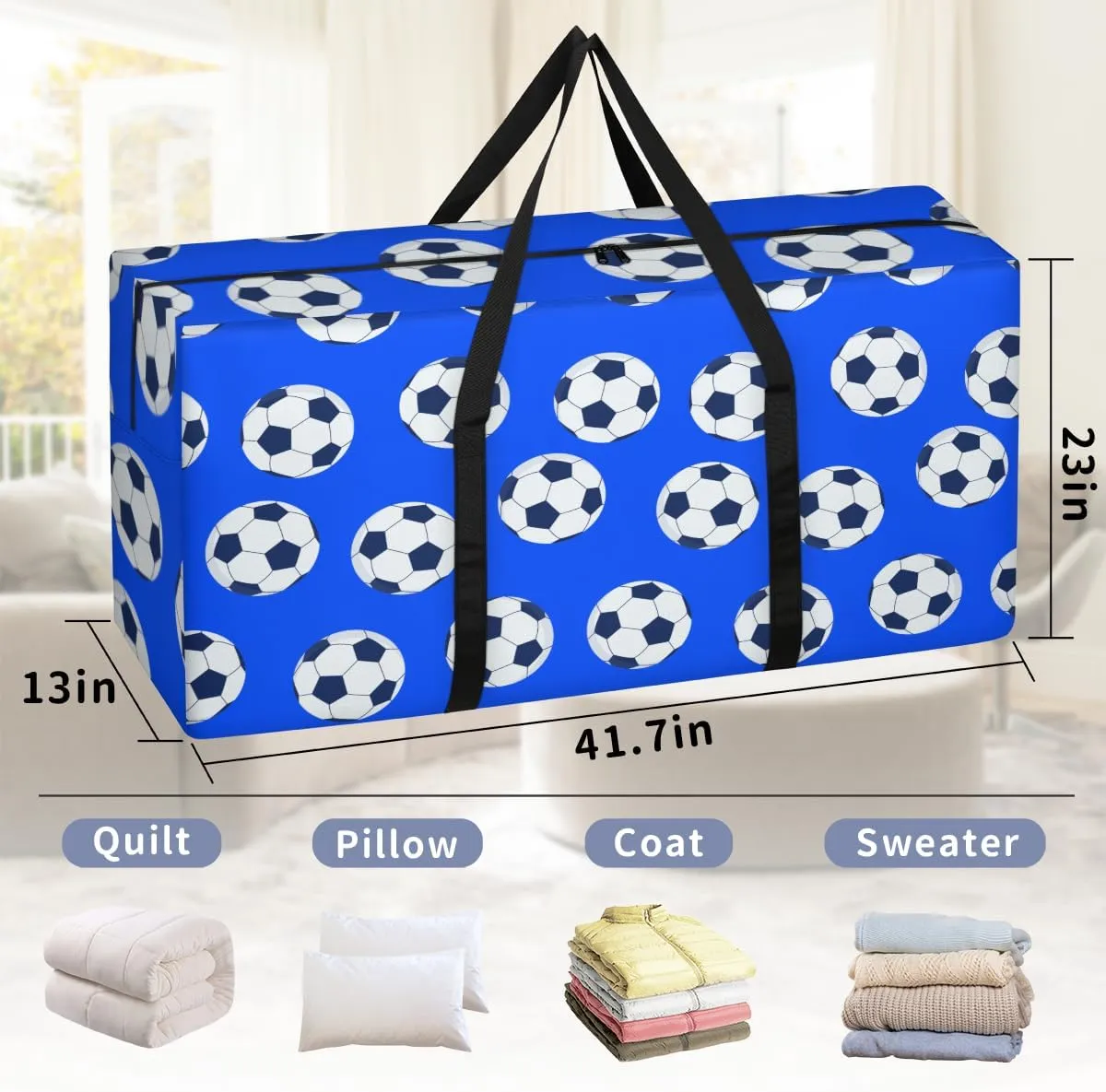 Soccer XXL Heavy Duty Extra Large Moving Bags with Strong Zipper, Moving Supplies Packing Boxes for Moving, Blue