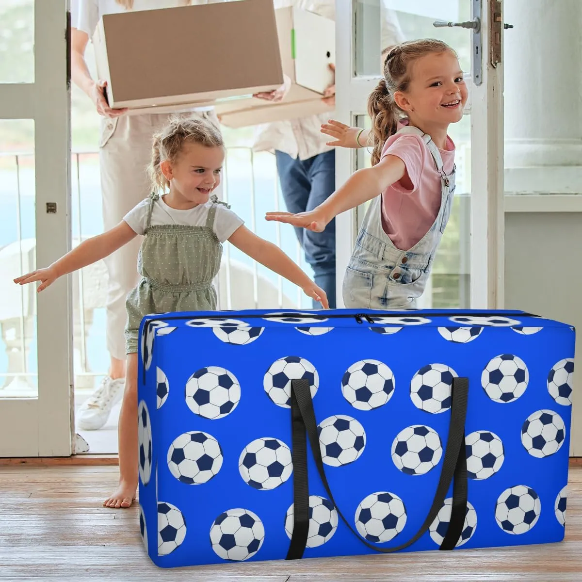 Soccer XXL Heavy Duty Extra Large Moving Bags with Strong Zipper, Moving Supplies Packing Boxes for Moving, Blue