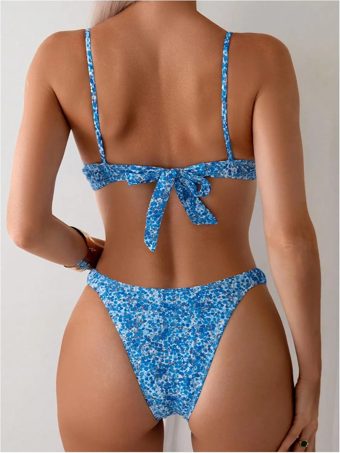 SOLY HUX Women's 2 Piece Bikini Sets Boho Floral Print Underwire Swimsuit Tie Front Cut Out Bathing Suit