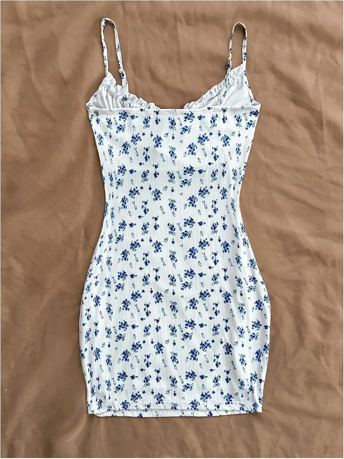 SOLY HUX Women's Floral Print Cami Dress Ruched Tie Front Spaghetti Strap Bodycon Mini Dresses