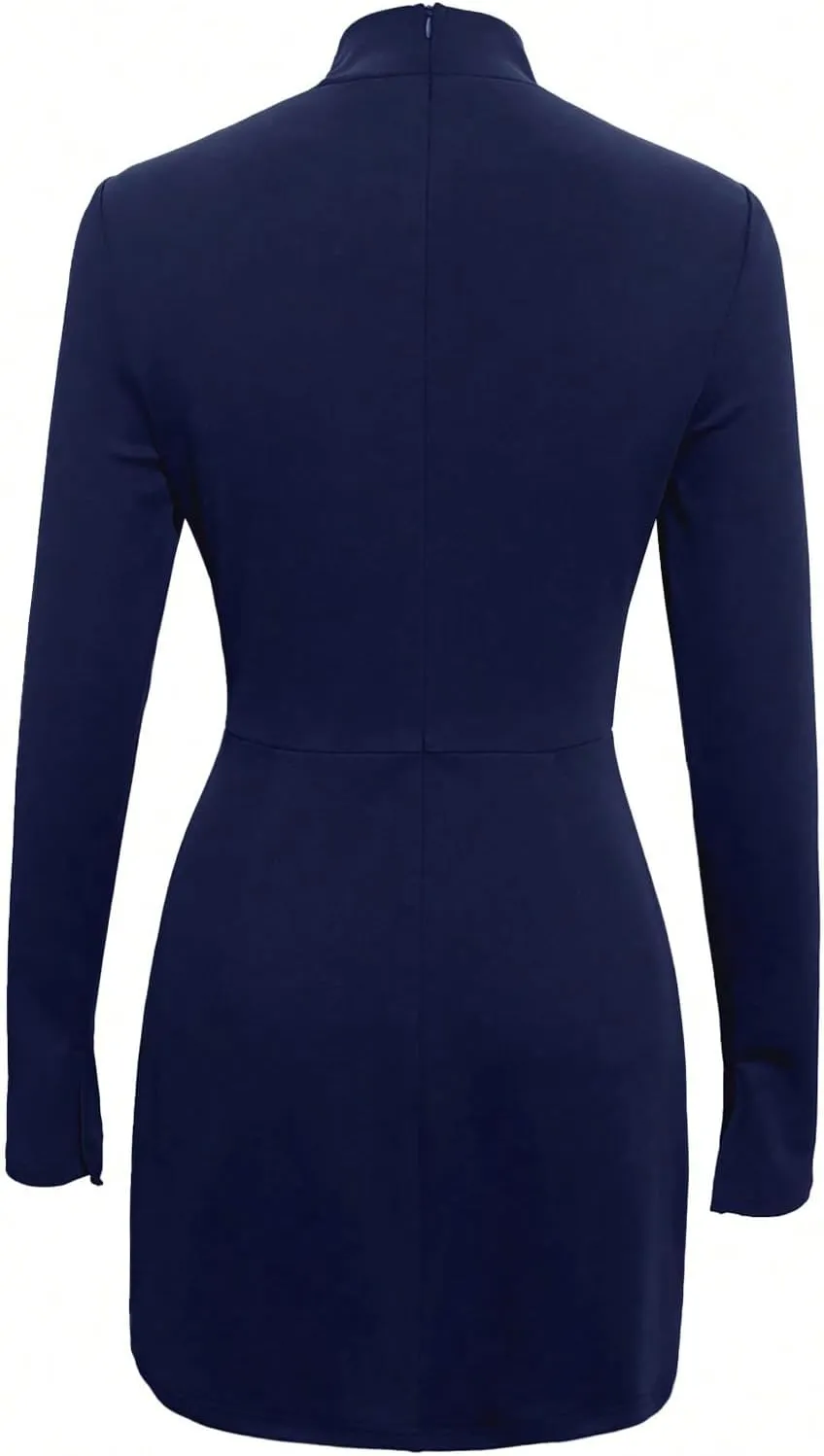 SOLY HUX Women's Mock Neck Long Sleeve Mini Dress A Line Flared Elegant Dresses