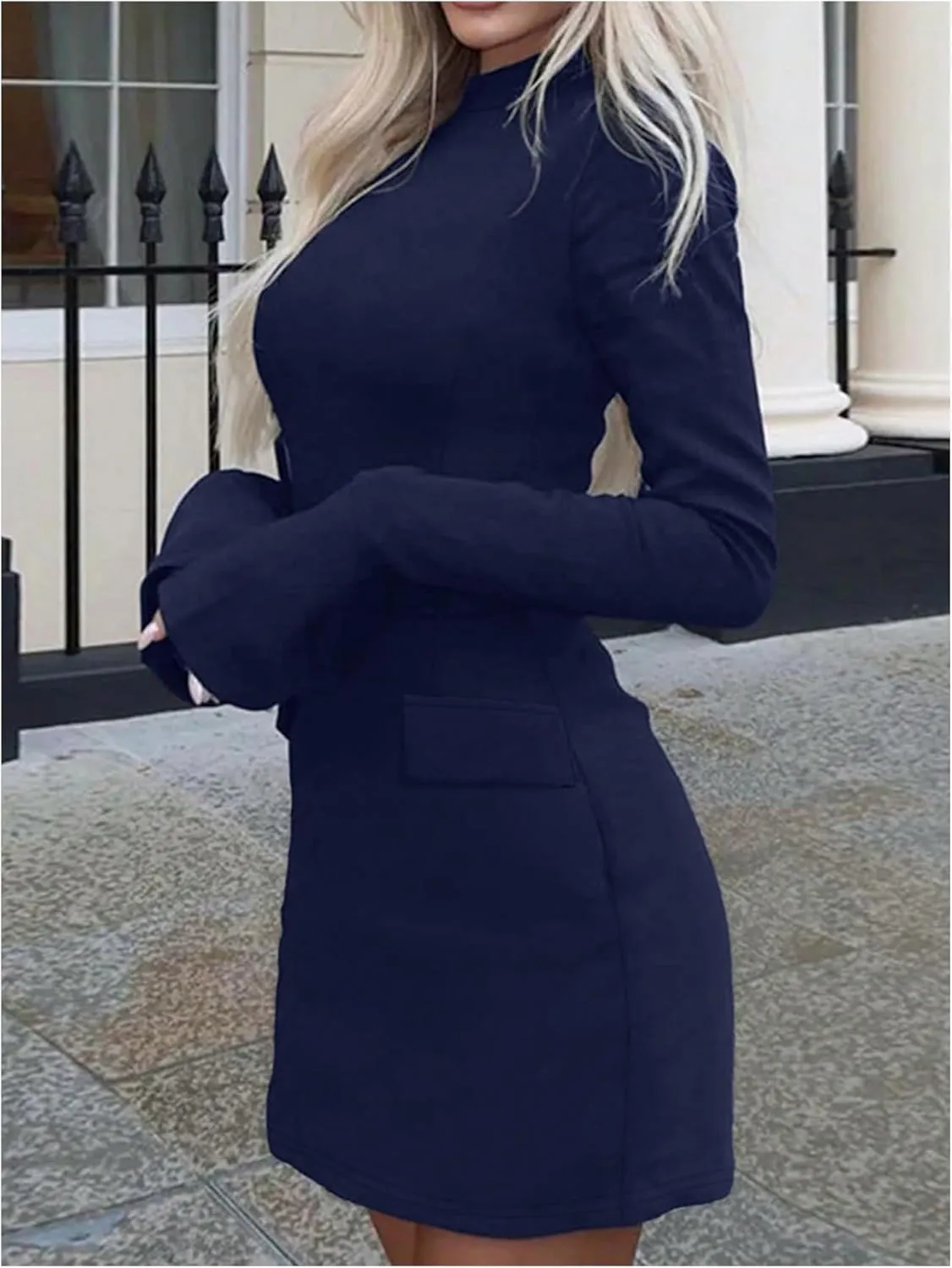 SOLY HUX Women's Mock Neck Long Sleeve Mini Dress A Line Flared Elegant Dresses