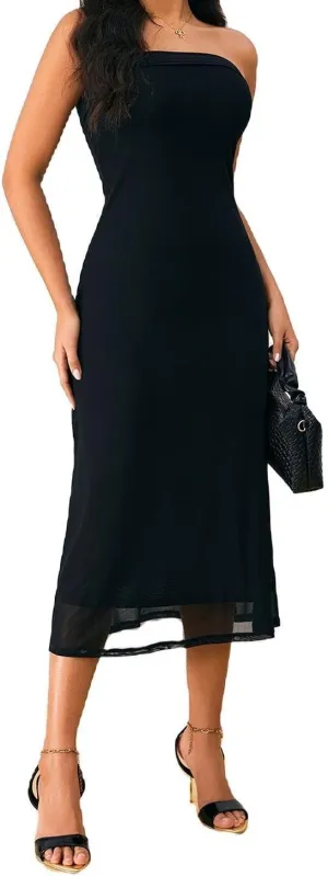 SOLY HUX Women's Strapless Midi Dress Tube Top Off Shoulder Sleeveless Fitted Cocktail Club Party Formal Long Dresses