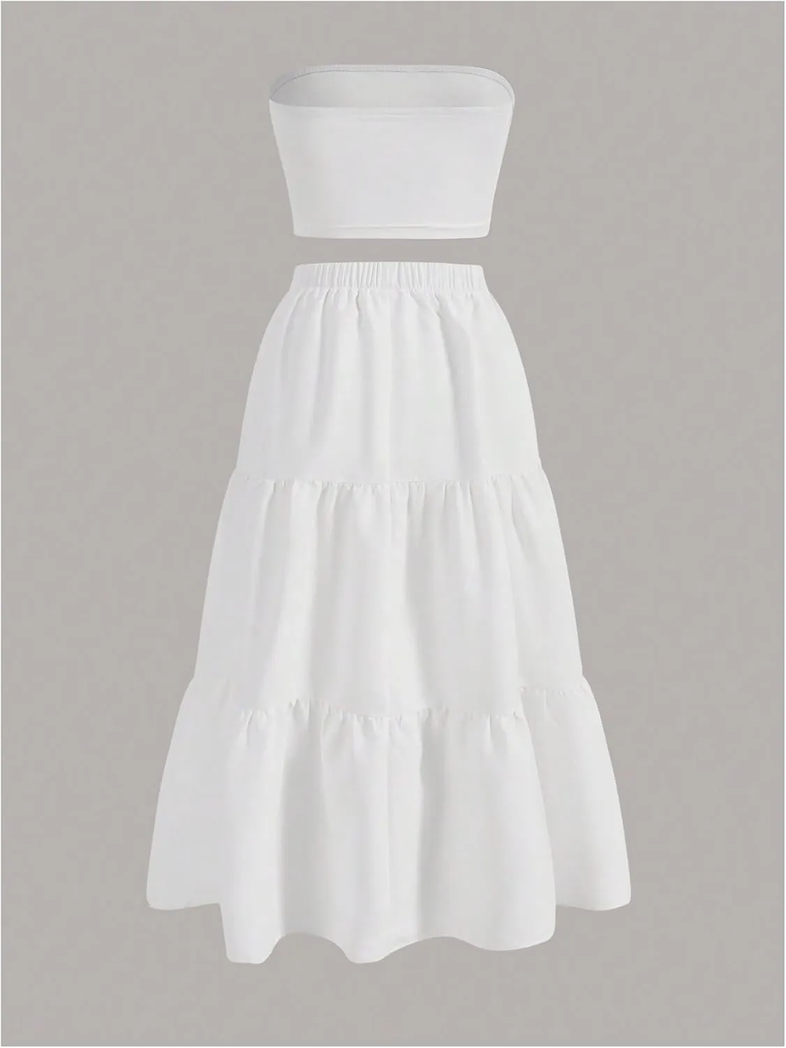 SOLY HUX Women's Summer 2 Piece Skirt Outfits Strapless Crop Tube Top and Ruffle Flowy Skirt Set