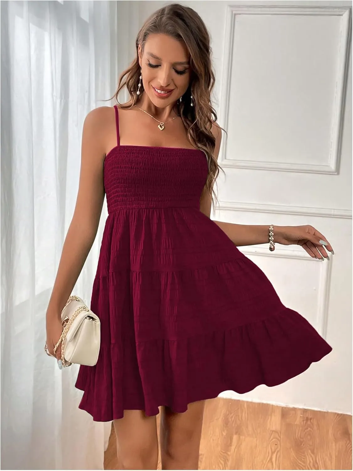 SOLY HUX Women's Sundress Smock Cami Mini Dress Sleeveless Swing A Line Short Dresses Casual Cute Summer Dresses