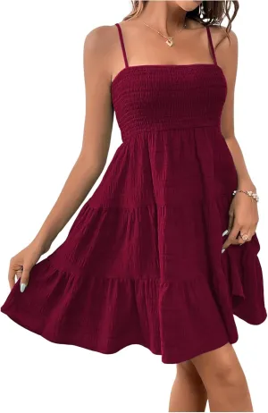 SOLY HUX Women's Sundress Smock Cami Mini Dress Sleeveless Swing A Line Short Dresses Casual Cute Summer Dresses