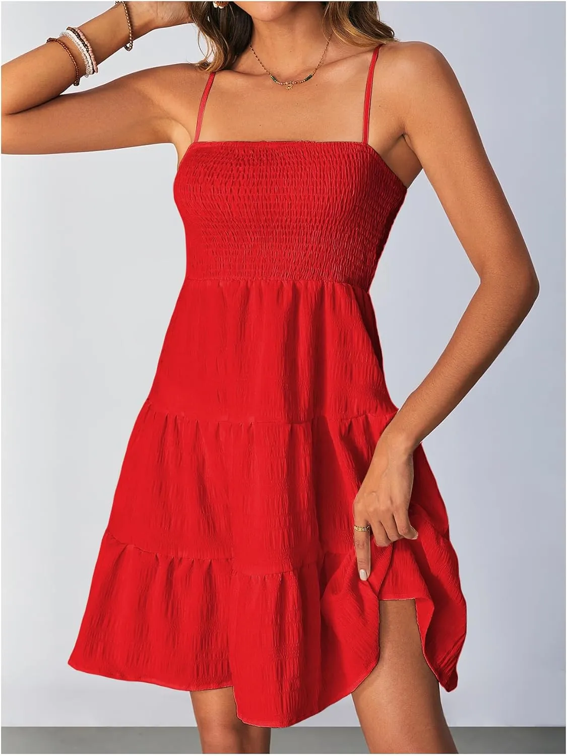 SOLY HUX Women's Sundress Smock Cami Mini Dress Sleeveless Swing A Line Short Dresses Casual Cute Summer Dresses