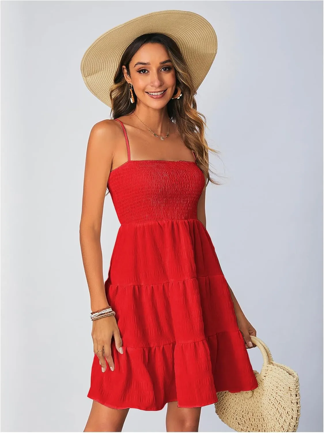 SOLY HUX Women's Sundress Smock Cami Mini Dress Sleeveless Swing A Line Short Dresses Casual Cute Summer Dresses