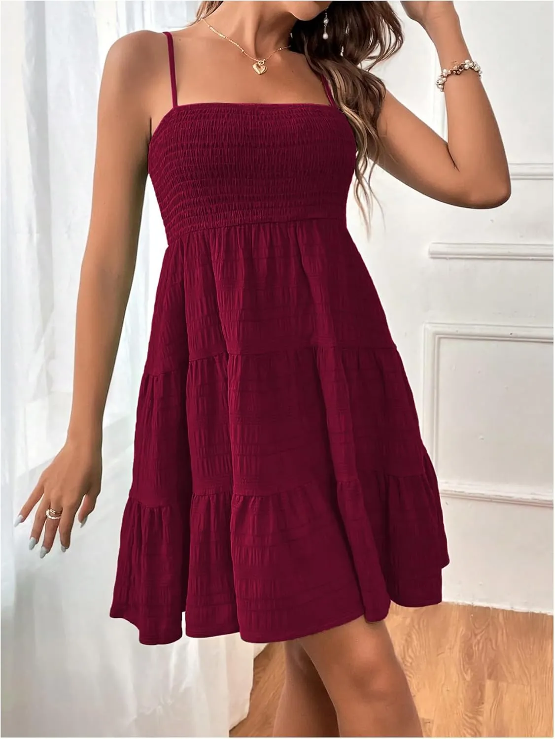 SOLY HUX Women's Sundress Smock Cami Mini Dress Sleeveless Swing A Line Short Dresses Casual Cute Summer Dresses