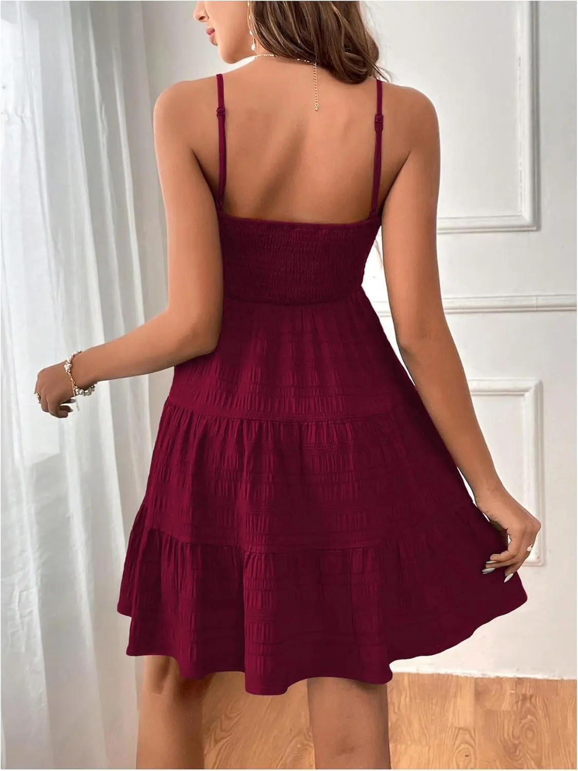 SOLY HUX Women's Sundress Smock Cami Mini Dress Sleeveless Swing A Line Short Dresses Casual Cute Summer Dresses