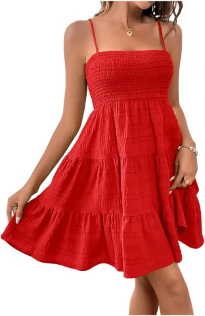 SOLY HUX Women's Sundress Smock Cami Mini Dress Sleeveless Swing A Line Short Dresses Casual Cute Summer Dresses