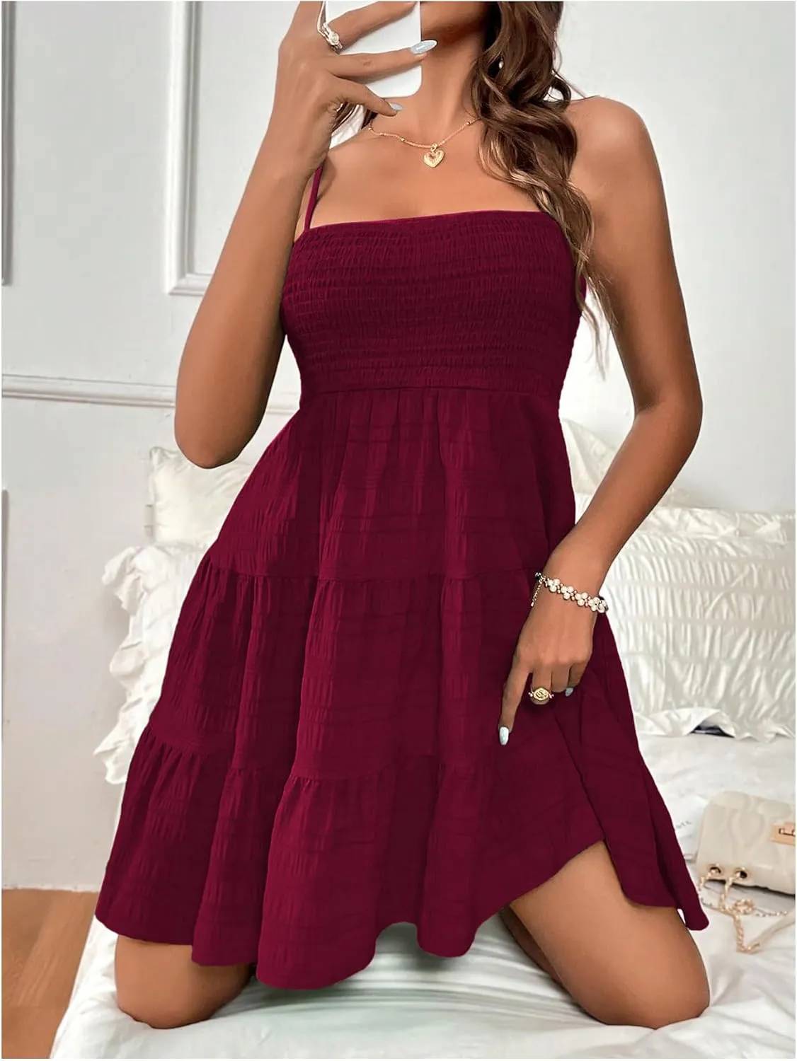 SOLY HUX Women's Sundress Smock Cami Mini Dress Sleeveless Swing A Line Short Dresses Casual Cute Summer Dresses