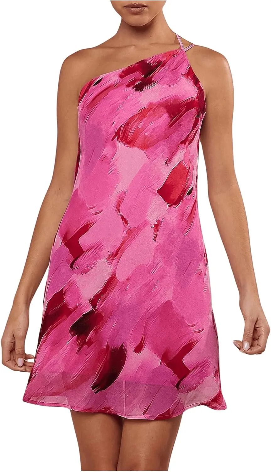 SOLY HUX Women's Tie Dye Mini Dress One Shoulder Backless Draped Halter Dresses Summer Open Back Vacation Outfits
