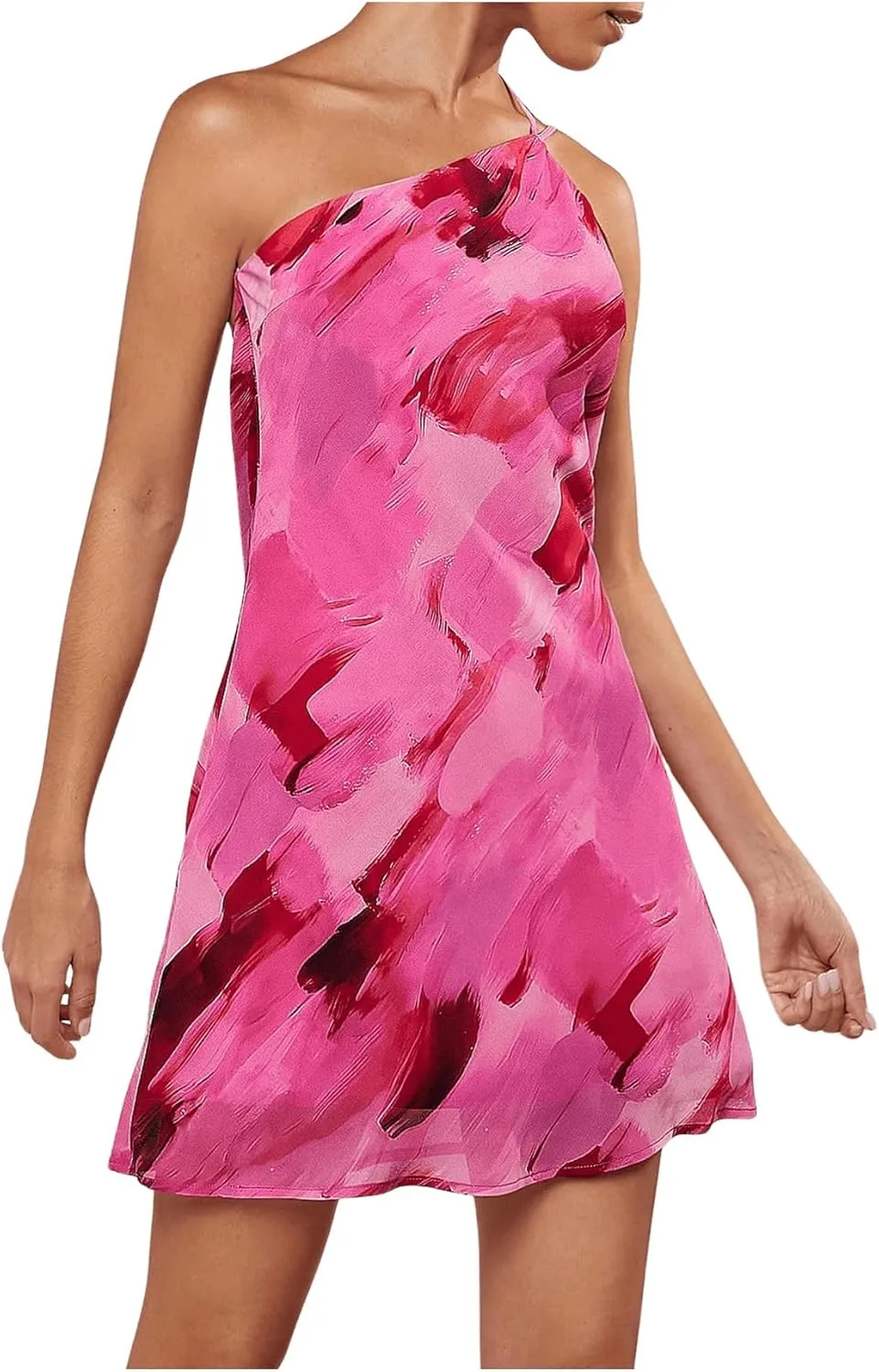 SOLY HUX Women's Tie Dye Mini Dress One Shoulder Backless Draped Halter Dresses Summer Open Back Vacation Outfits
