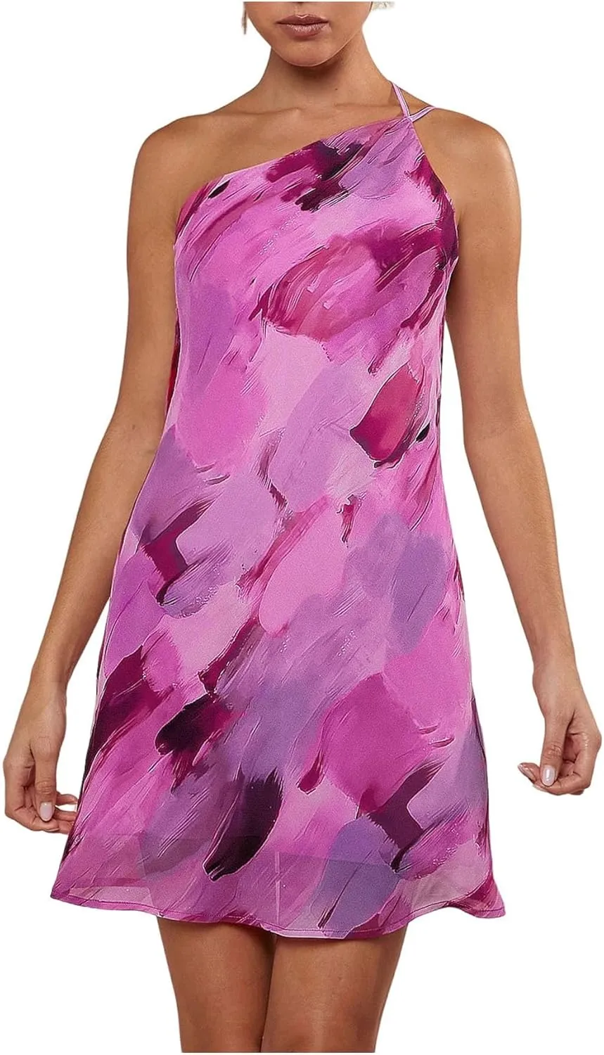 SOLY HUX Women's Tie Dye Mini Dress One Shoulder Backless Draped Halter Dresses Summer Open Back Vacation Outfits