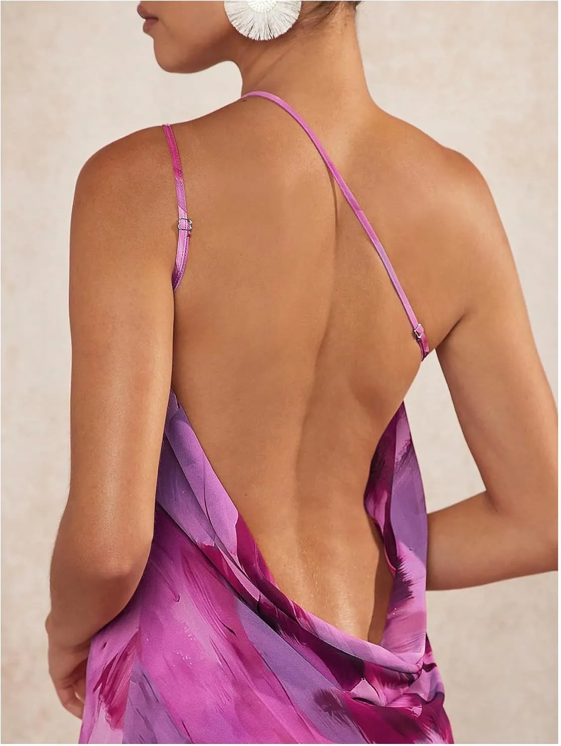 SOLY HUX Women's Tie Dye Mini Dress One Shoulder Backless Draped Halter Dresses Summer Open Back Vacation Outfits