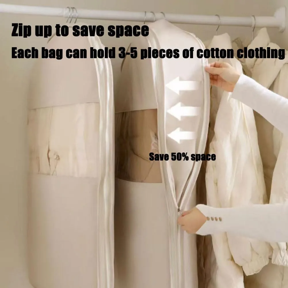 Space Saving Hanging Garment Bag with Self Compression Zipper, Hanging Garment Bag, Closet Organizers & Protector, Clear Garment Bags for Hanging Clothes (Pink, 1Pc L)