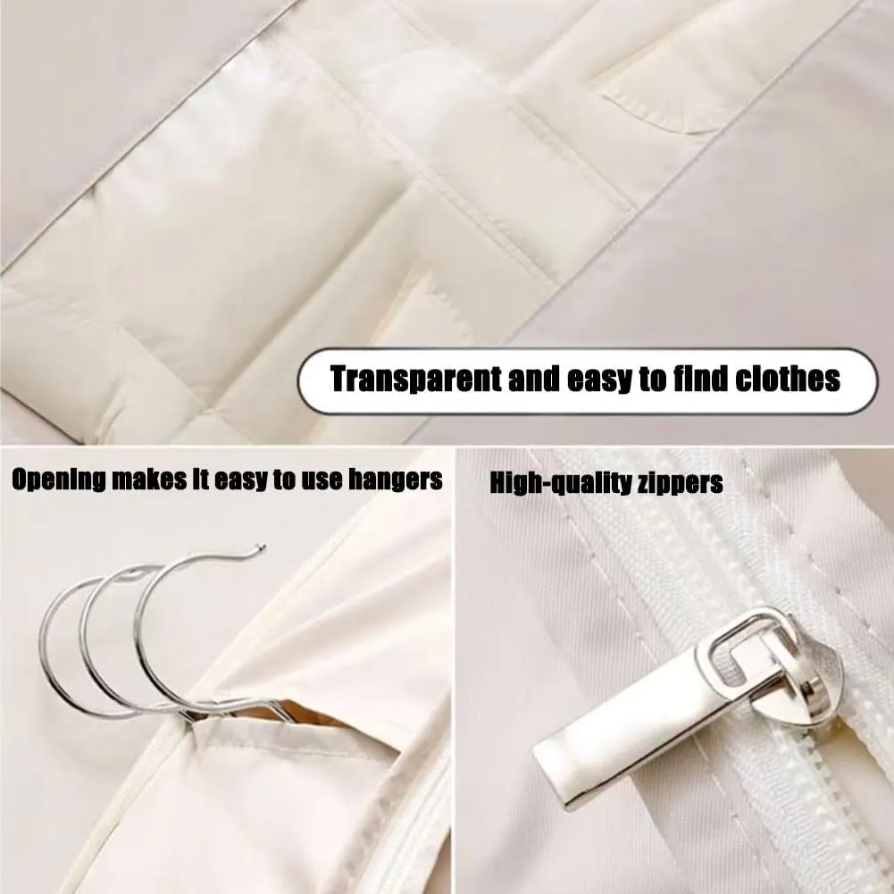Space Saving Hanging Garment Bag with Self Compression Zipper, Hanging Garment Bag, Closet Organizers & Protector, Clear Garment Bags for Hanging Clothes (Pink, 1Pc L)