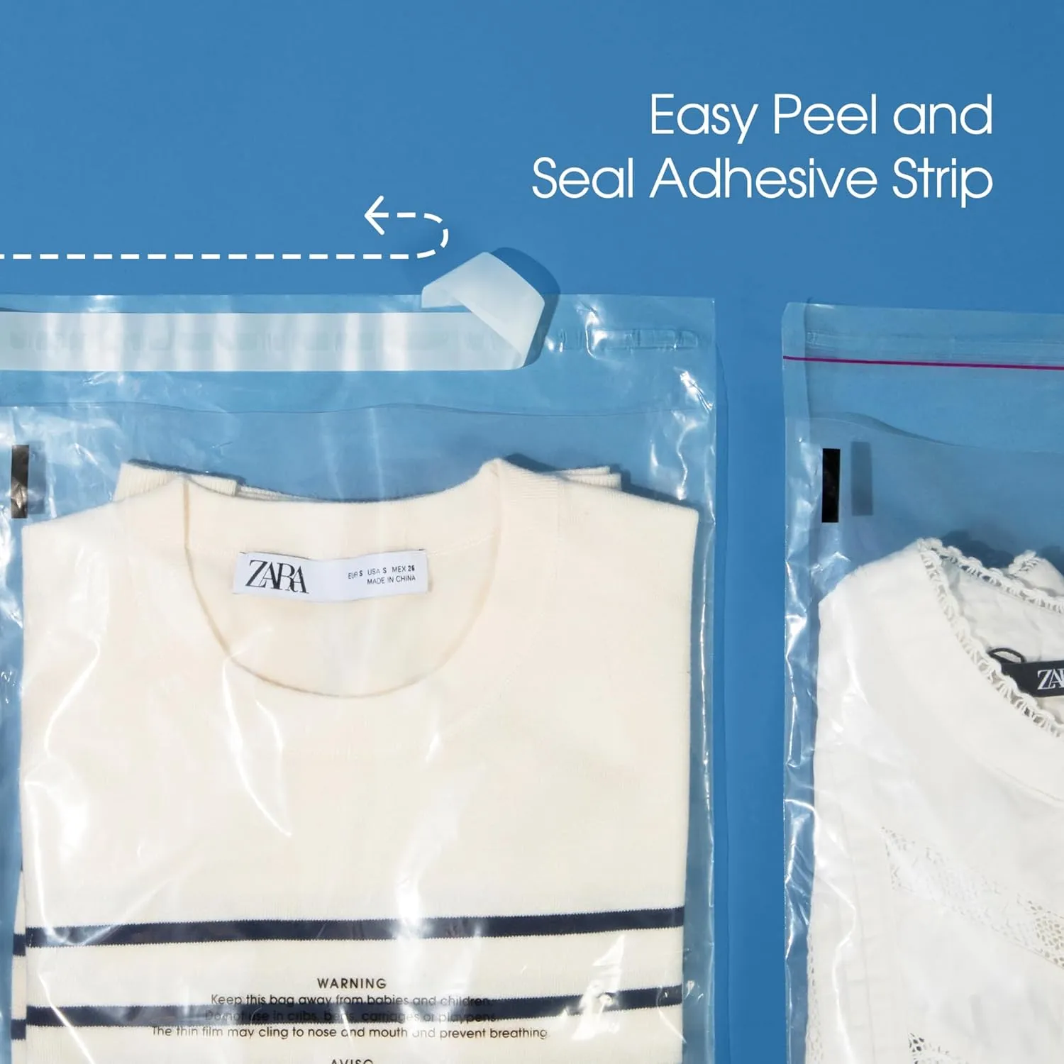 Spartan Industrial - 11 X 14 (200 Count) Self Seal Clear Poly Bags with Suffocation Warning for Packaging, T Shirts & - Resealable Glue