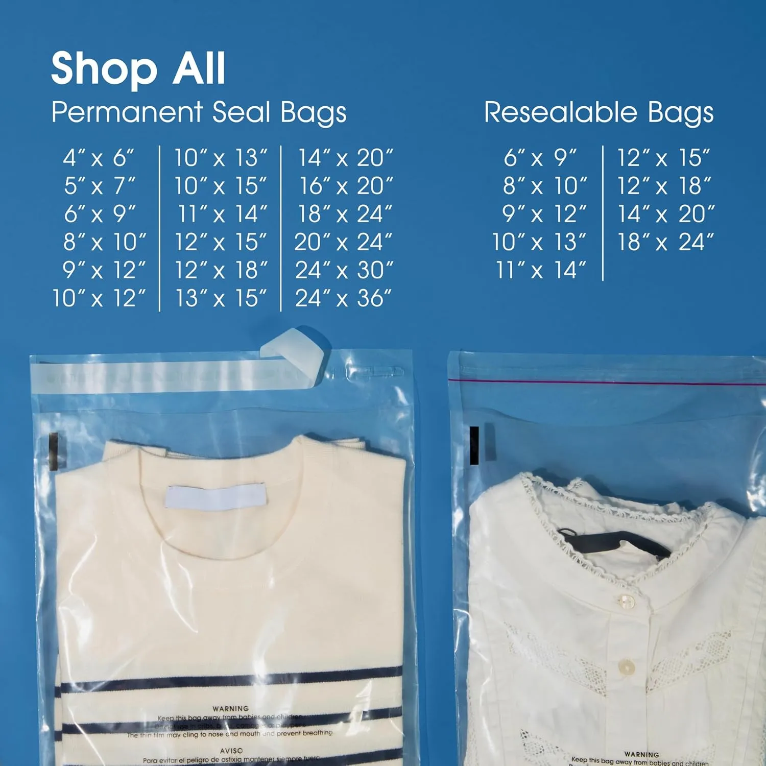 Spartan Industrial - 11 X 14 (200 Count) Self Seal Clear Poly Bags with Suffocation Warning for Packaging, T Shirts & - Resealable Glue