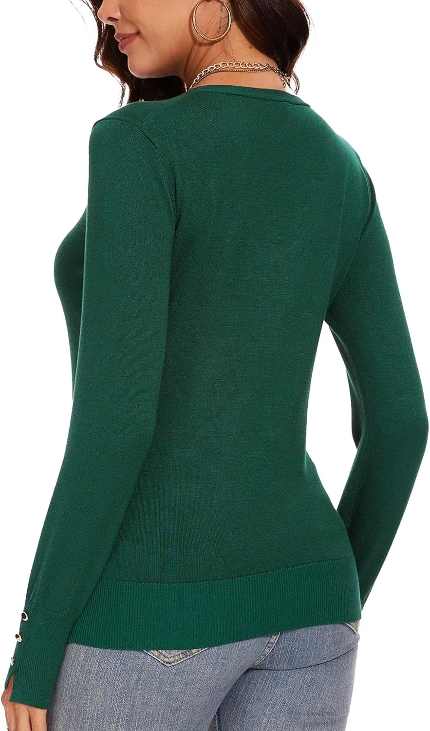Spicy Sandia Women's V Neck Sweaters Long Sleeve Lightweight Pullover Knit Shirt Essential Top Dressy Casual
