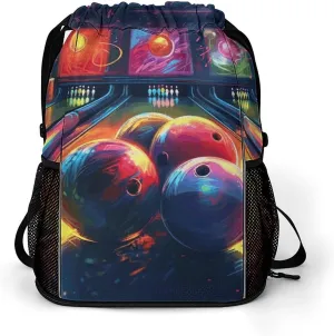Sports Belt Pocket,Bowling Balls Drawstring Backpack,drawstring Bag,travel Drawstring Backpack with Side Pocket, 45.5x41.5x36cm, Style