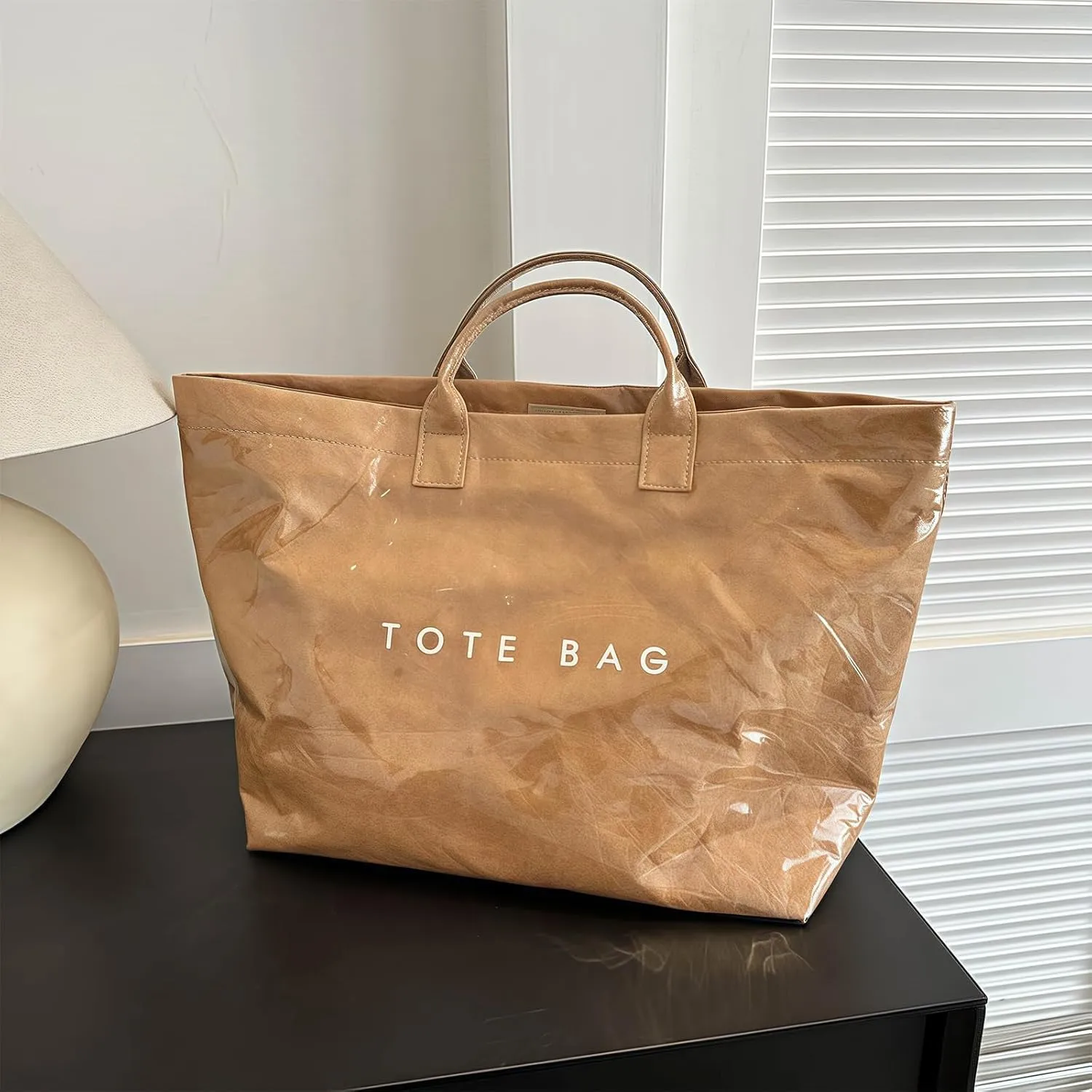 Stellaya Tote Bag, Women's PVC Kraft Paper Tote Bag, Large Shopping Hobo Handbags