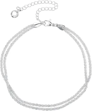 Sterling Silver Ankle Bracelets for Women, Dainty Layered Waterproof Anklet for Women, Simple Chain Anklets Set, Stackable Figaro Beaded Cuban Link Anklets, Beach Jewelry for Her