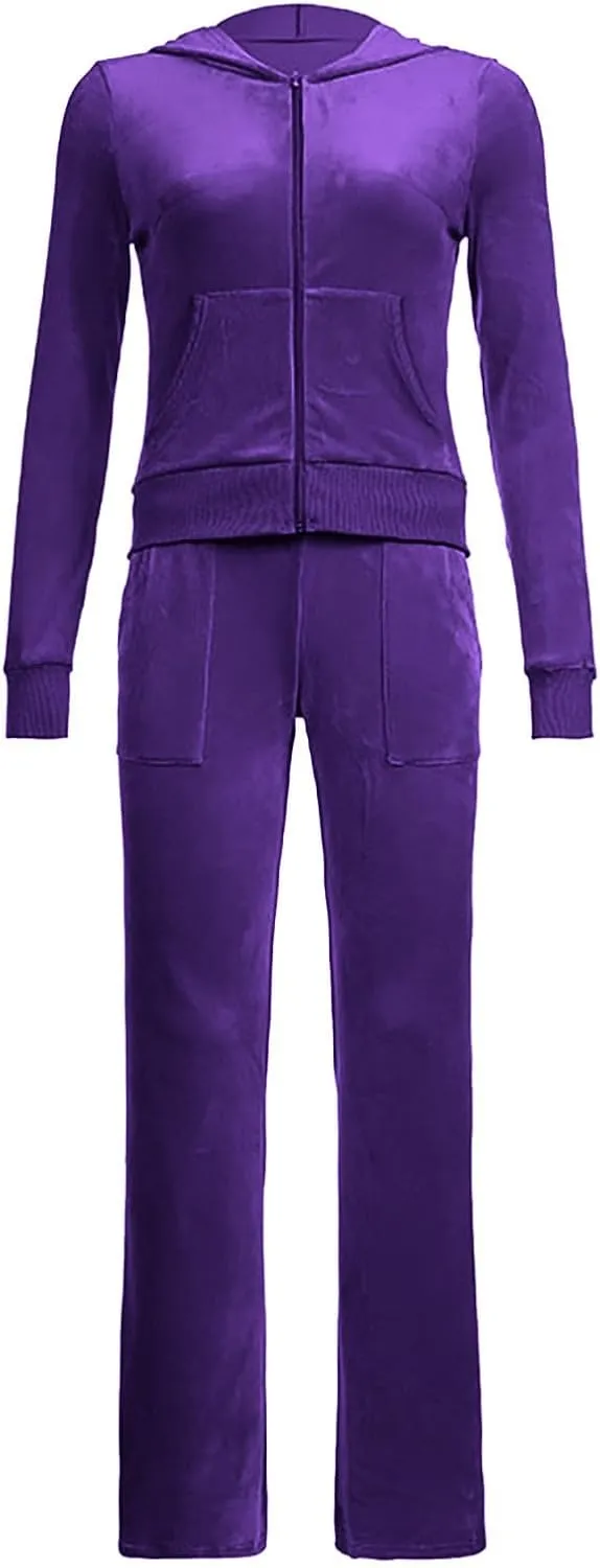 Stessotudo Lounge Sets for Women Zip Up Casual 2 Piece Pant Sets Long Sleeve Hooded Sweatshirts Comfy Velvet Fashion Outfits
