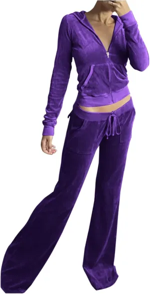 Stessotudo Lounge Sets for Women Zip Up Casual 2 Piece Pant Sets Long Sleeve Hooded Sweatshirts Comfy Velvet Fashion Outfits