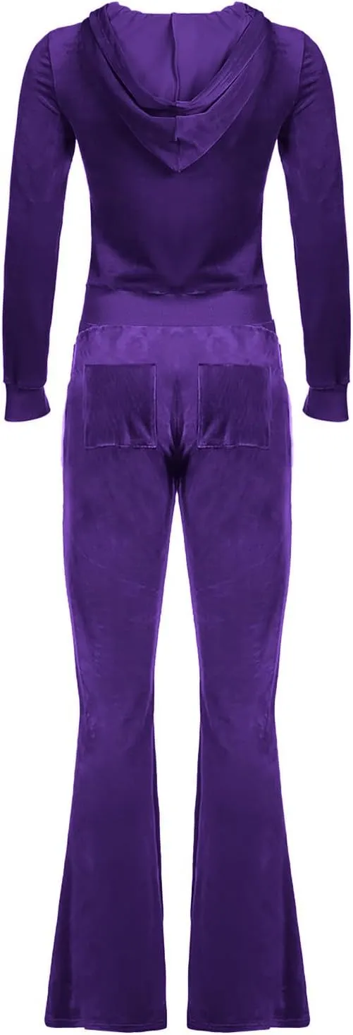 Stessotudo Lounge Sets for Women Zip Up Casual 2 Piece Pant Sets Long Sleeve Hooded Sweatshirts Comfy Velvet Fashion Outfits