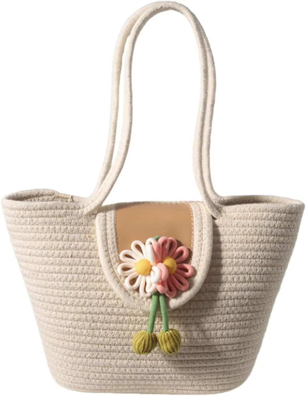 Straw Hobo Bag for Women,Magnetic Closure Beach Purse with Floral Accent, Woven Shoulder Bag for Commute Vacation