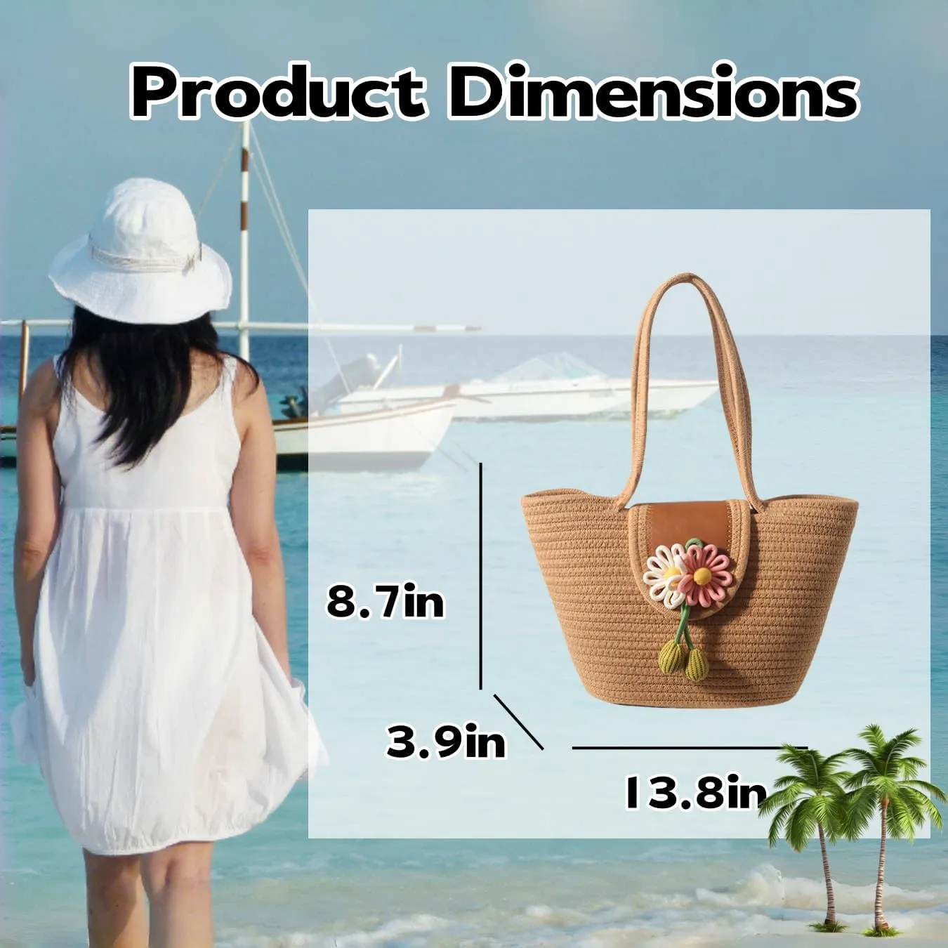 Straw Hobo Bag for Women,Magnetic Closure Beach Purse with Floral Accent, Woven Shoulder Bag for Commute Vacation