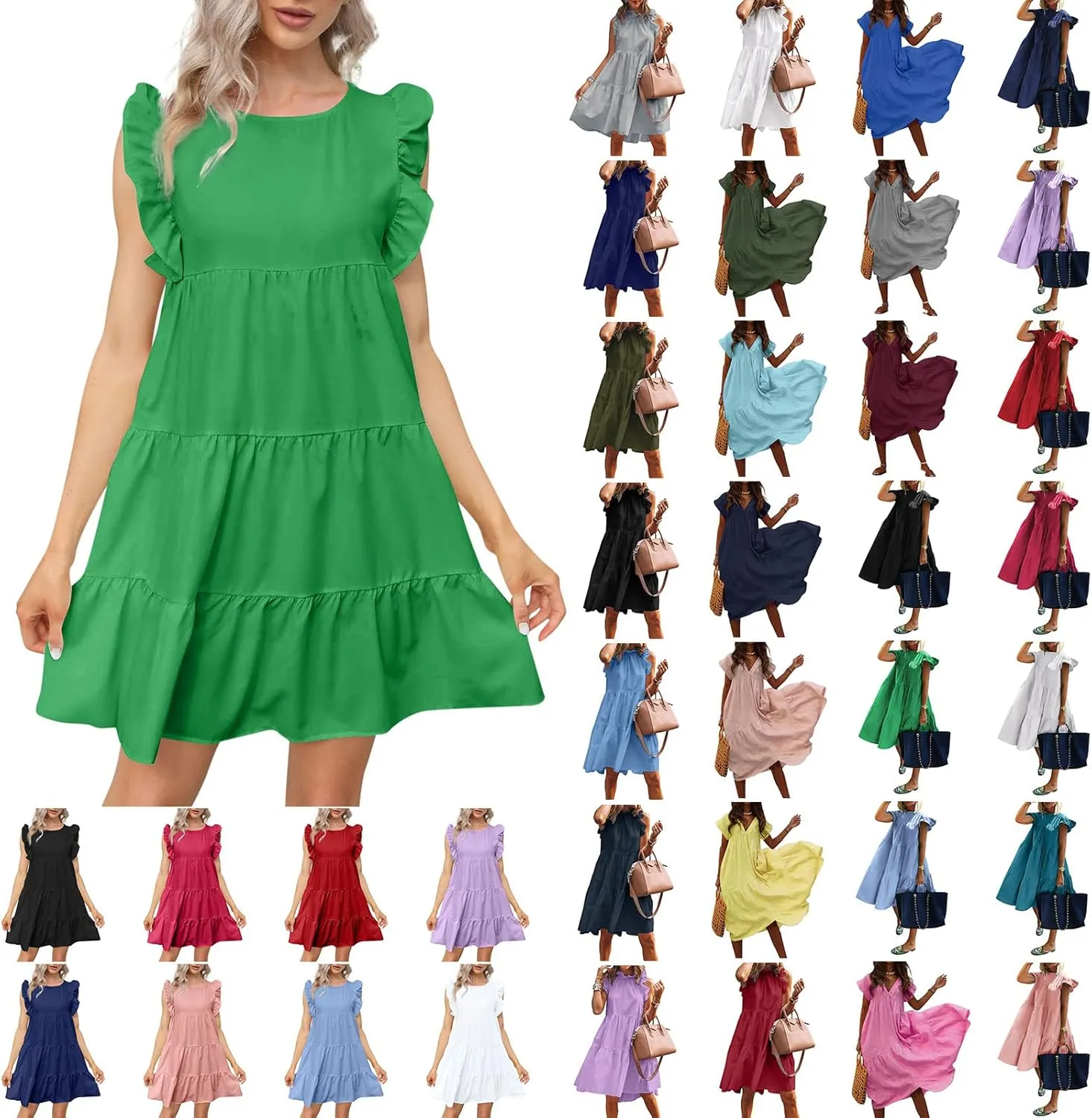 Summer Dresses for Women 2023,Plus Size Casual Cute Babydoll Dress,Tiered Ruffle Flowy Boho Beach Sundress
