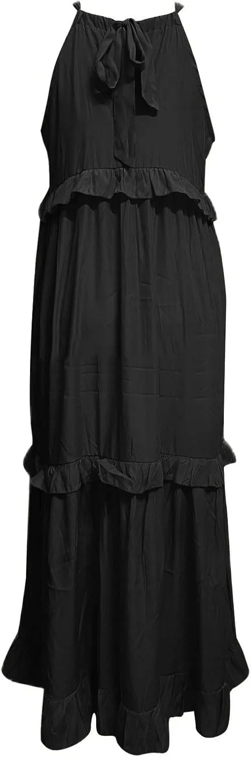 Summer Dresses for Women 2025 Casual Sleeveless Halter Neck Maxi Dress Plus Size Loose Flowy Ruffle Beach Sundresses
