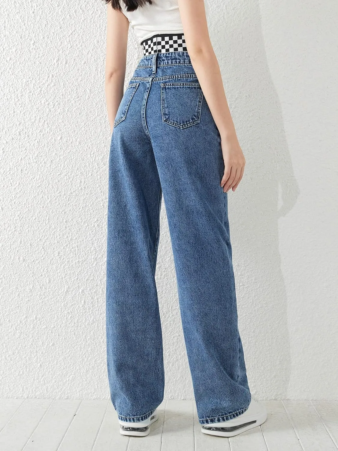 SweatyRocks Girl's High Waisted Solid Straight Leg Jeans Casual Loose Denim Pants