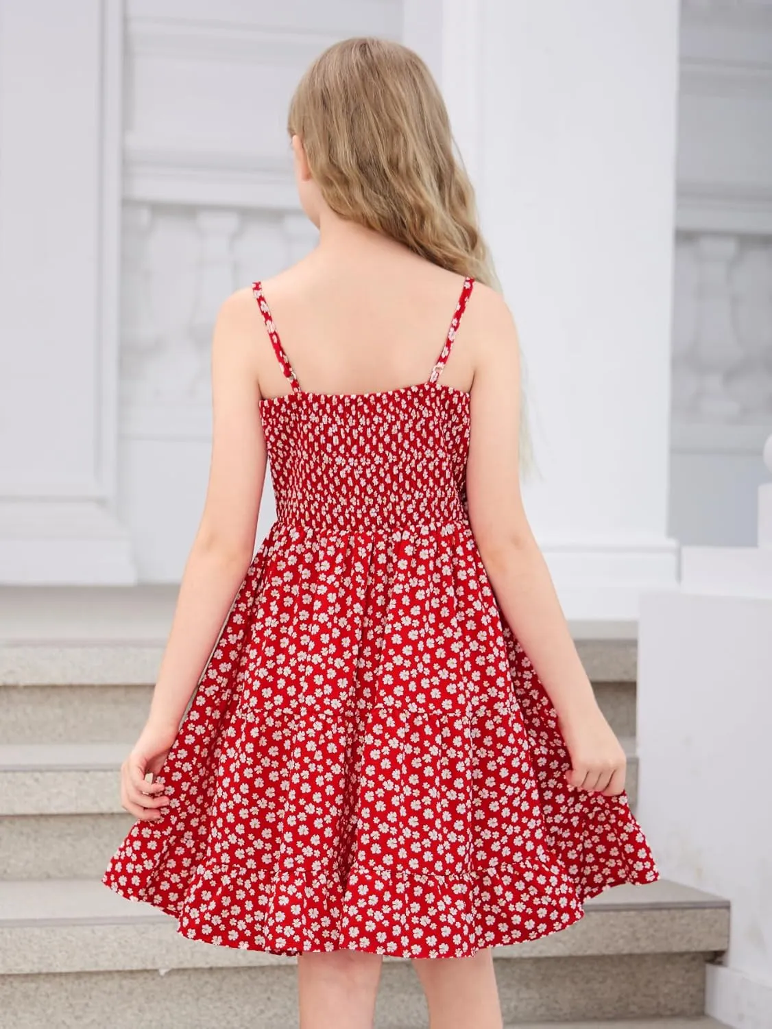 SweatyRocks Girl's Spaghetti Strap Ruched Cami Dress Floral Print Ruffle Flared Mini Dresses