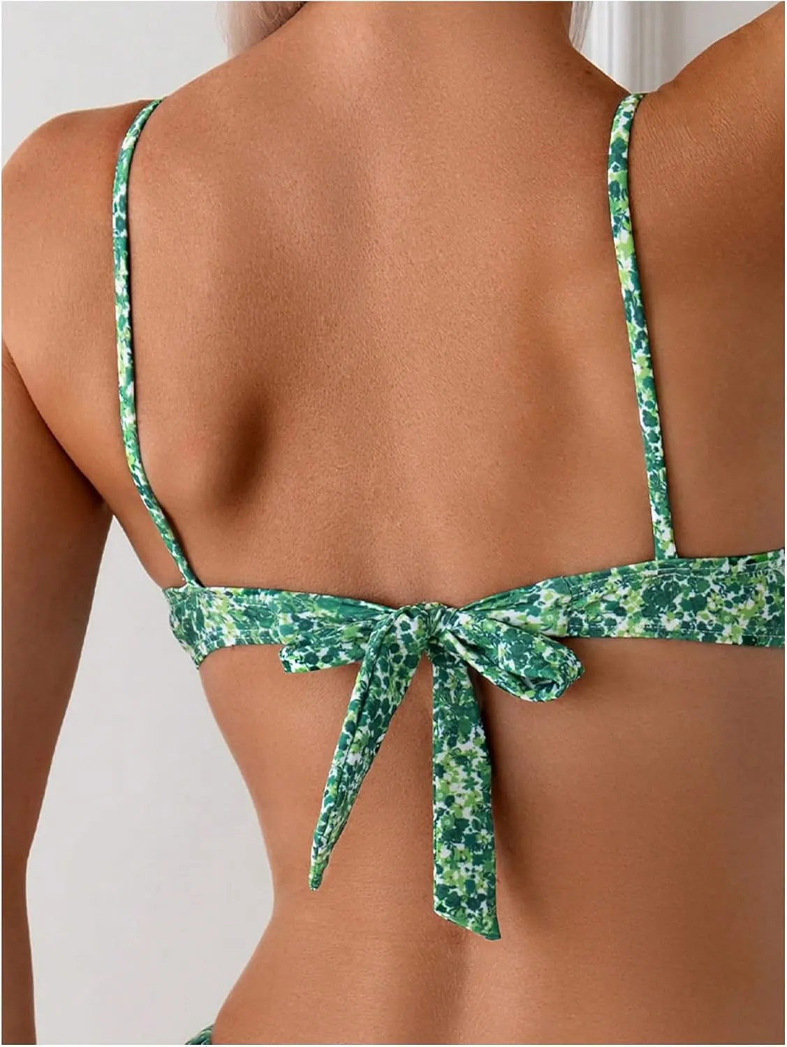 SweatyRocks Women's Bathing Suits Floral Print Tie Knot Front Bikini Set High Cut Swimsuits