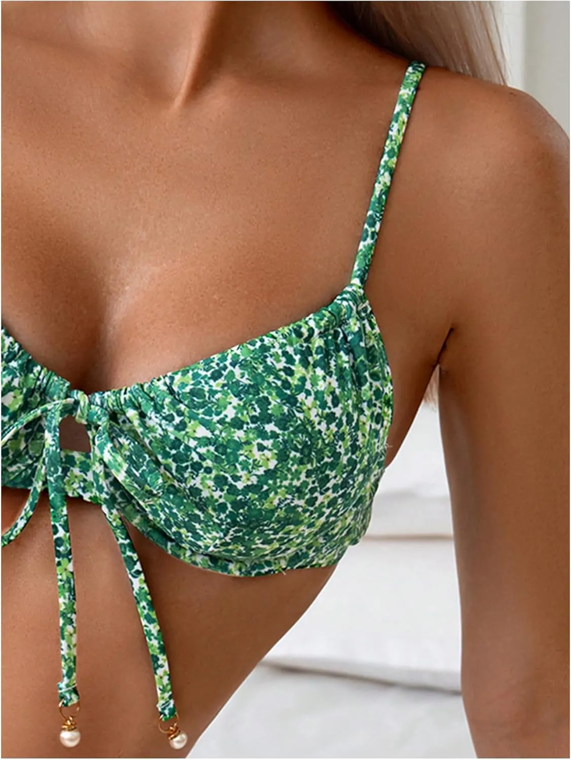 SweatyRocks Women's Bathing Suits Floral Print Tie Knot Front Bikini Set High Cut Swimsuits
