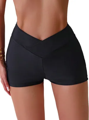 SweatyRocks Women's Solid High Waist Bikini Bottom Crossover High Cut Swimsuit Swim Shorts