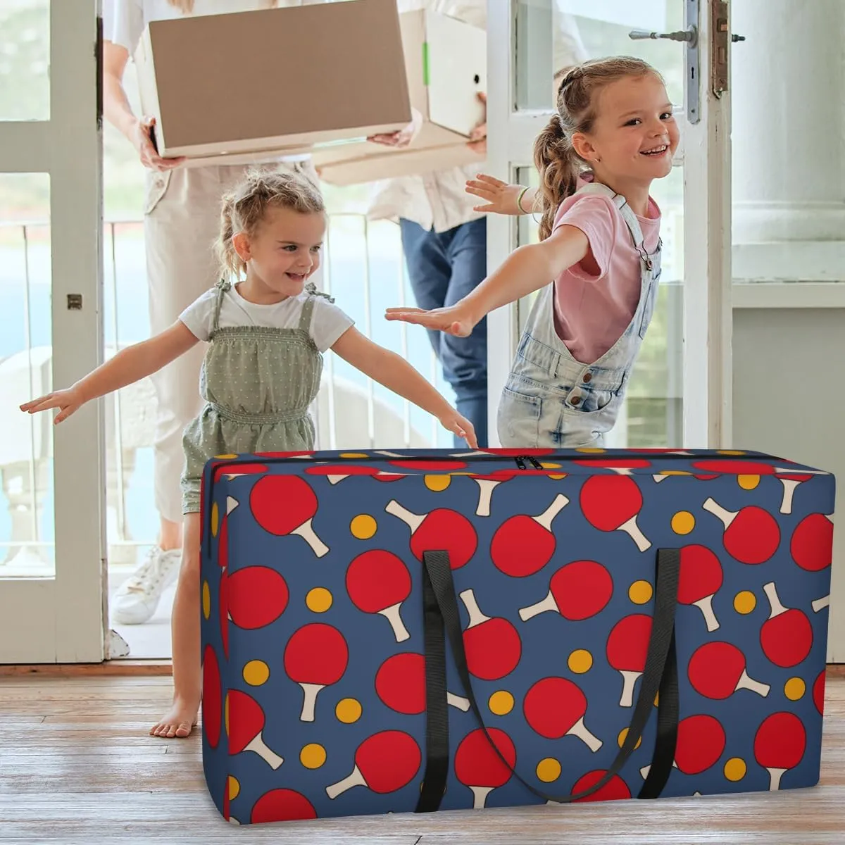 Table Tennis Pattern XXL Heavy Duty Extra Large Moving Bags with Strong Zipper, Moving Supplies Packing Boxes for Moving, Ping Pong