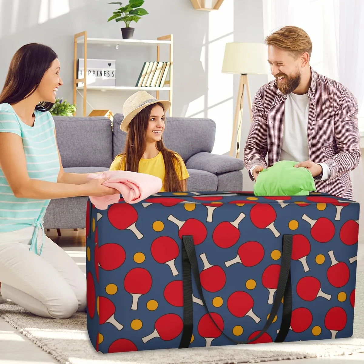 Table Tennis Pattern XXL Heavy Duty Extra Large Moving Bags with Strong Zipper, Moving Supplies Packing Boxes for Moving, Ping Pong