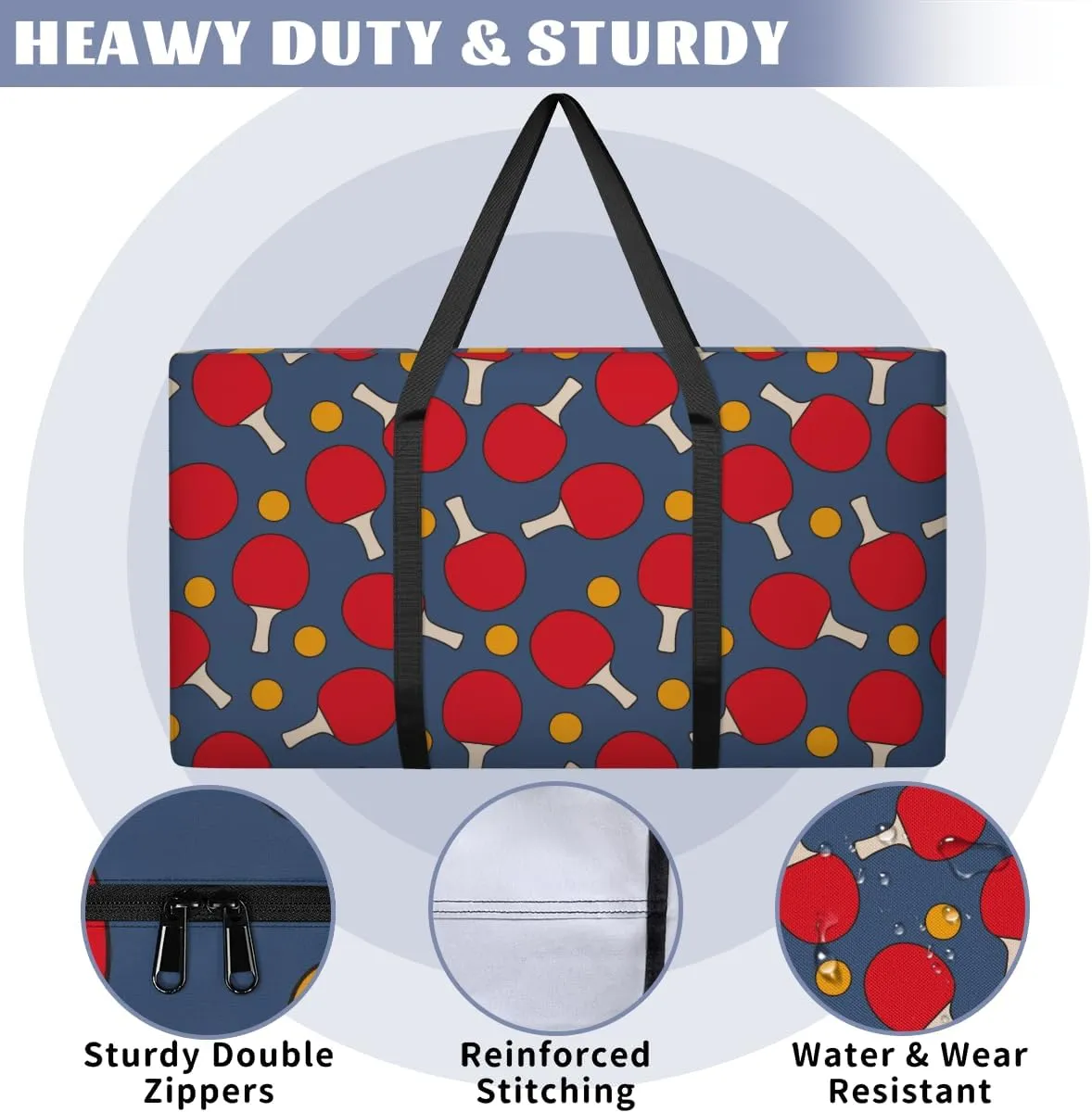 Table Tennis Pattern XXL Heavy Duty Extra Large Moving Bags with Strong Zipper, Moving Supplies Packing Boxes for Moving, Ping Pong