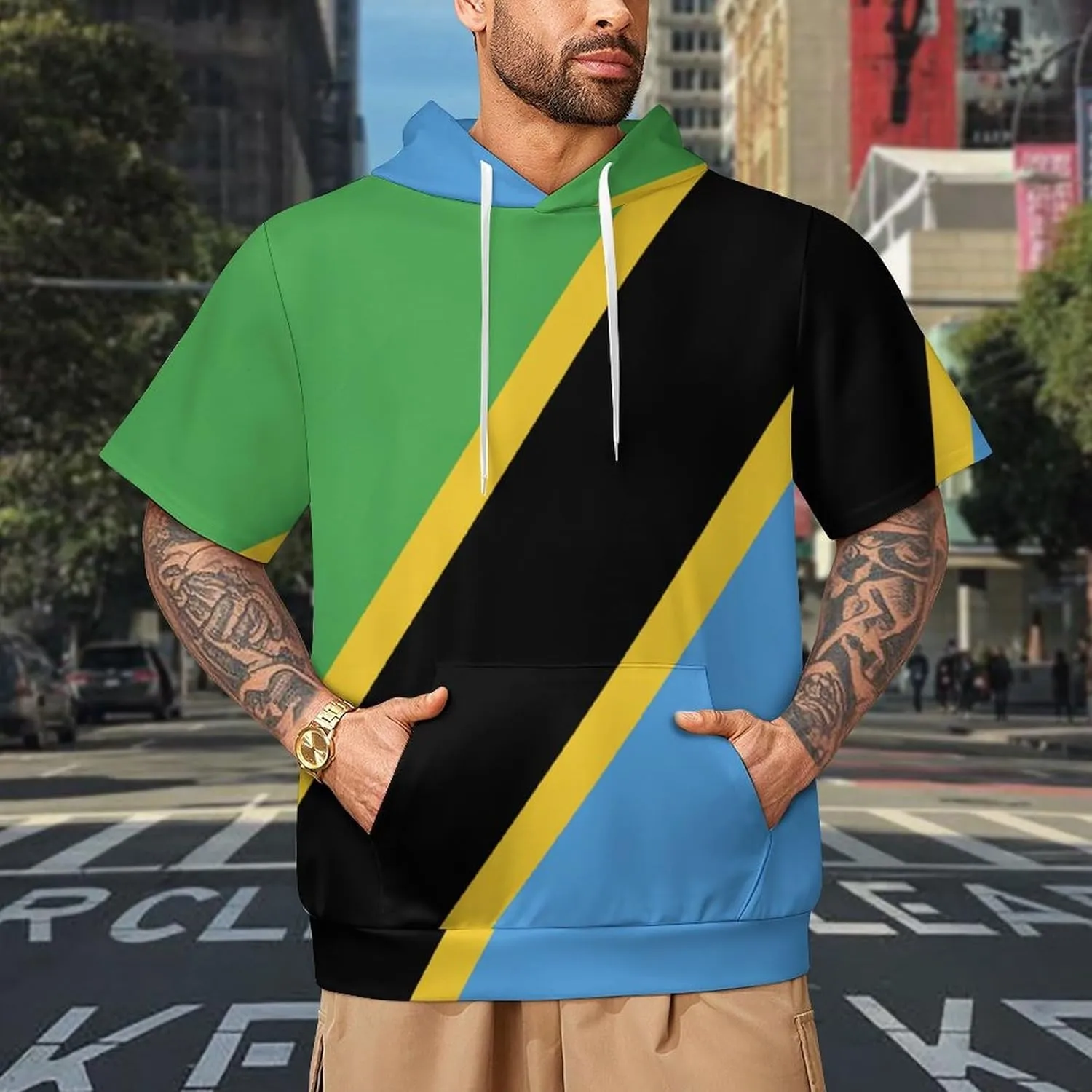 TAIZIYEAH Puerto Rico Flag-Frog Short Sleeved Hoodie Mens Short Sleeve Hoodie Sweatshirts Drawstring Pullover Unique