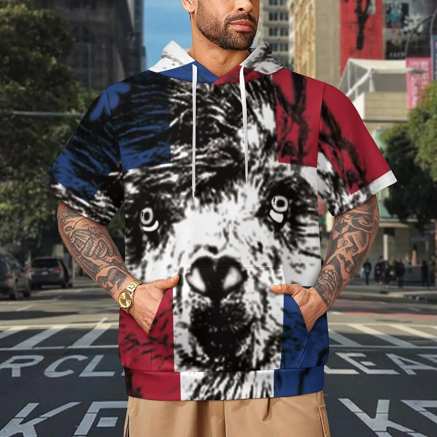 TAIZIYEAH Puerto Rico Flag-Frog Short Sleeved Hoodie Mens Short Sleeve Hoodie Sweatshirts Drawstring Pullover Unique